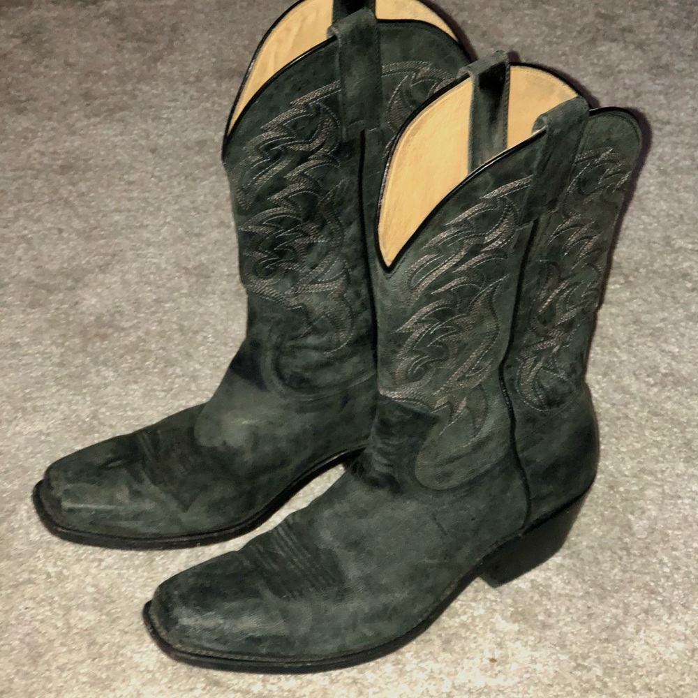 MOONSHINE MENS SZ 9.5D BLACK GEN LEATHER square toe Cowboy Boots